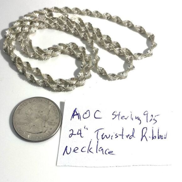 AOC Stunning 22” Twisted Sterling 925 Silver Necklace - Picture 11 of 11